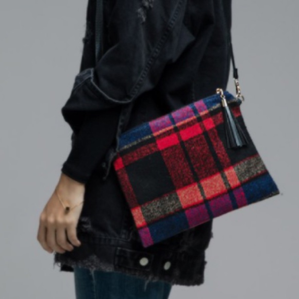 Plaid Print Crossbody / Clutch Bag - Picture 4 of 6